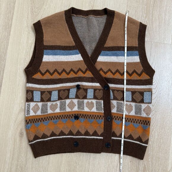 Double Breasted Grandpa Sweater Vest Sz M Button Up Fair Isle Cottage Shimmer - Picture 6 of 10